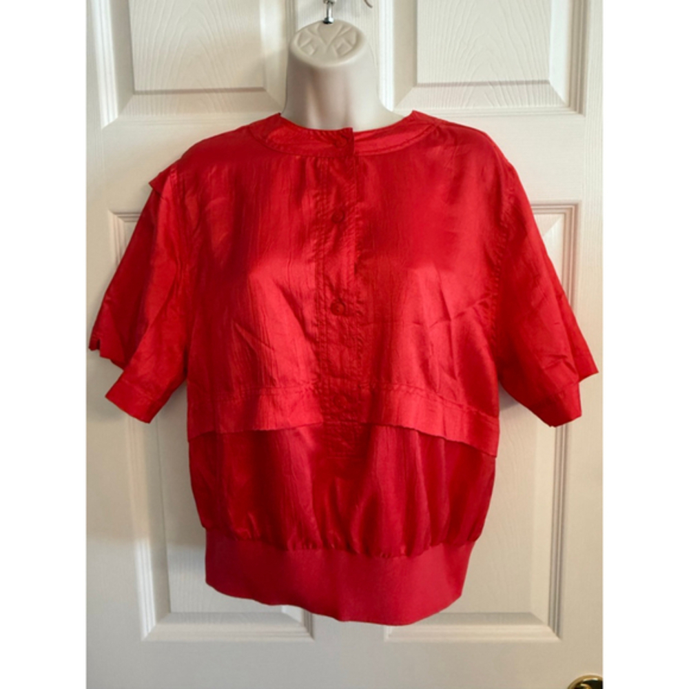 Vintage Christie & Jill Red Blouse Waistband and Shoulder Flaps w/Buttons Size M